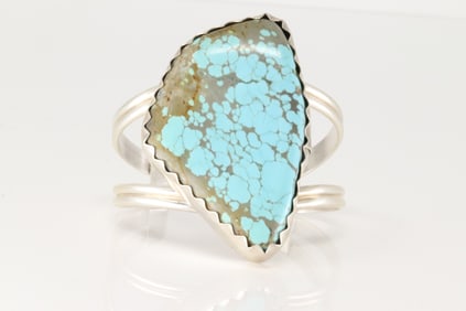 Native America Navajo Sterling Silver Number 8 Turquoise Barcelet Cuff By Danny Henio.