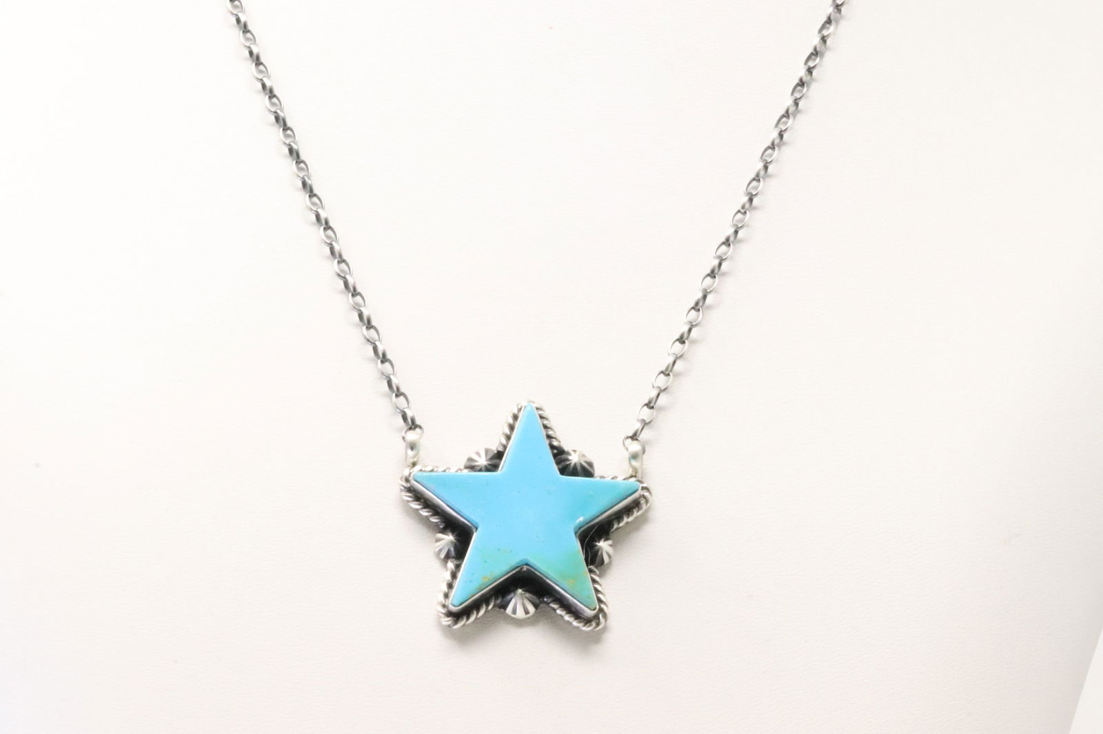Native America Navajo Sterling Silver Kingman Turquoise Star Necklace By Donovan Skeets. (1 of 4)
