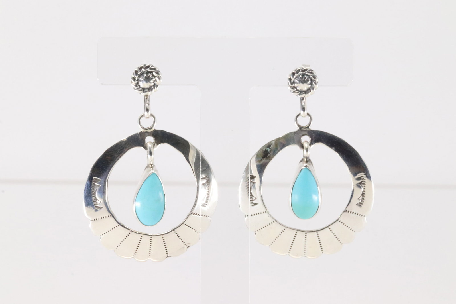 Native America Navajo Sterling Silver Turquoise Post / Dangling Earring's By Sheena Jack.: This is a Native America Navajo Sterling Silver Turquoise Post / Dangling Earring's By Sheena Jack.