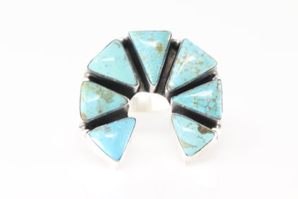 Native America Navajo Sterling Silver Kingman Turquoise Ring By Elouise Kee.