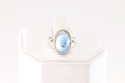 Native America Navajo Sterling Silver Golden Hill Turquoise Ring By T.F.
