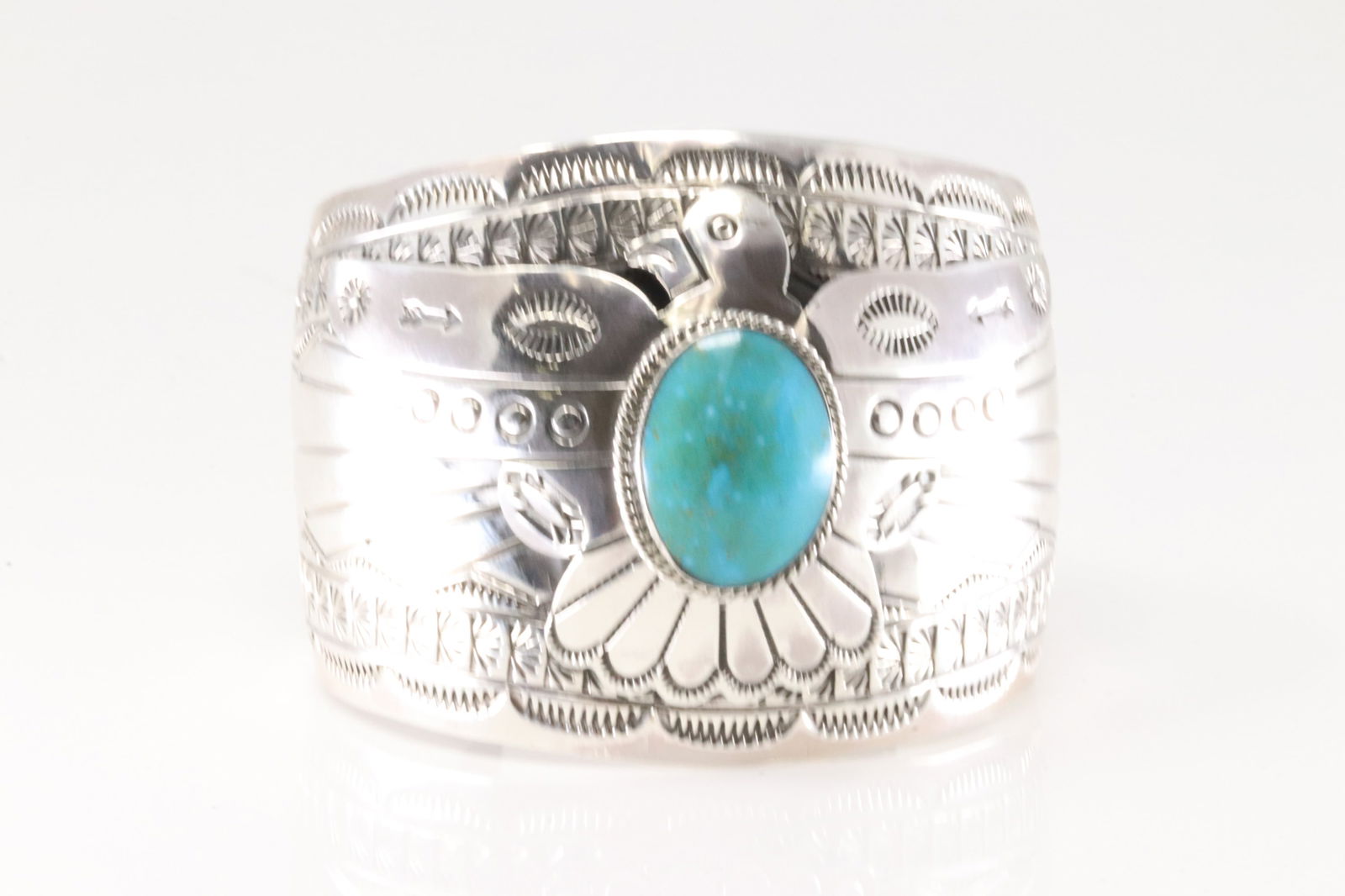 Native America Navajo Sterling Silver Kingamn Turquoise Bracelet Eagle Cuff By Evelyn Bahe. (1 of 4)