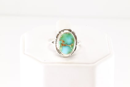 Native America Navajo Sterling Silver Sonora Gold Turquoise Ring By J.F.