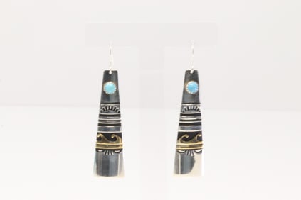 Native America Navajo Sterling Silver Turquoise Dangling Earring's By T&R Singer.