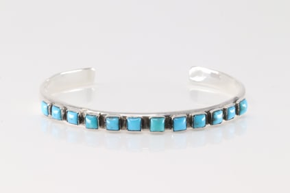 Native America Navajo Sterling Silver Turquoise Bracelet Cuff By Bobby Platero.
