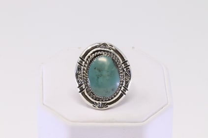 Native America Navajo Sterling Silver Turquoise Ring By Sheena Jack.