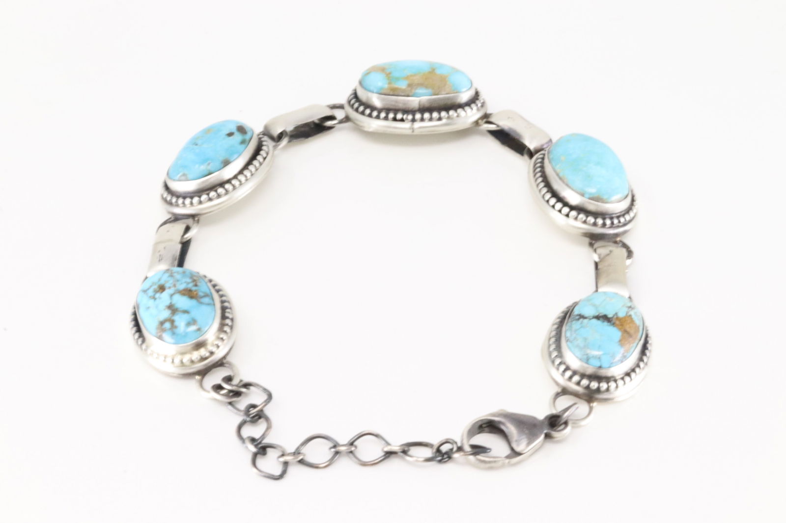 Native America Navajo Sterling Silver Kingman Turquoise Bracelet Link By Bob Becenti. (1 of 3)