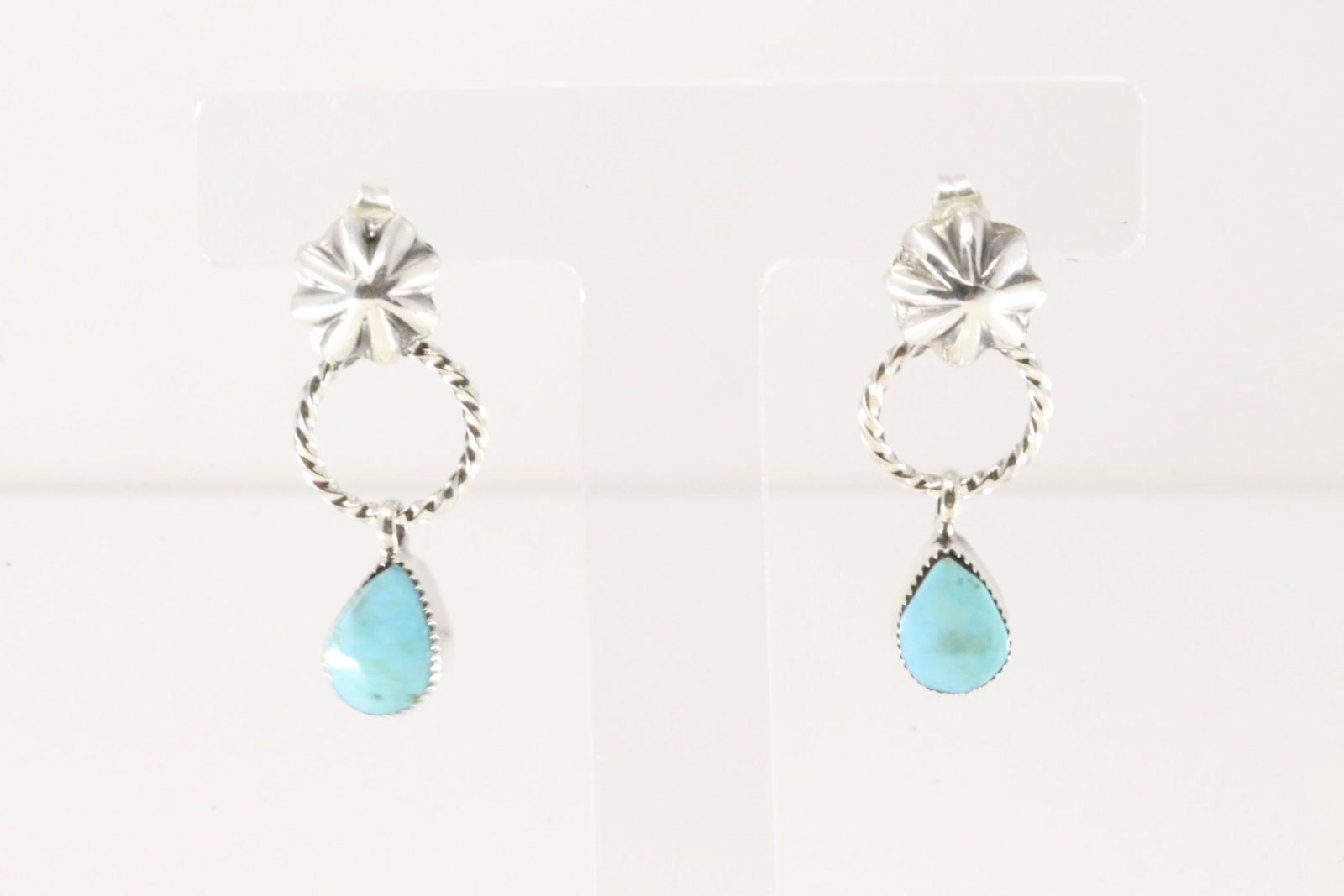 Native America Navajo Sterling Silver Turquoise Post / Dangling's Earring's By By Sheena Jack.: This is a Native America Navajo Sterling Silver Turquoise Post / Dangling's Earring's By By Sheena Jack.