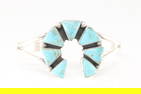 Native America Navajo Sterling Silver Kingman Turquoise Naja Bracelet By Donovan Skeet.