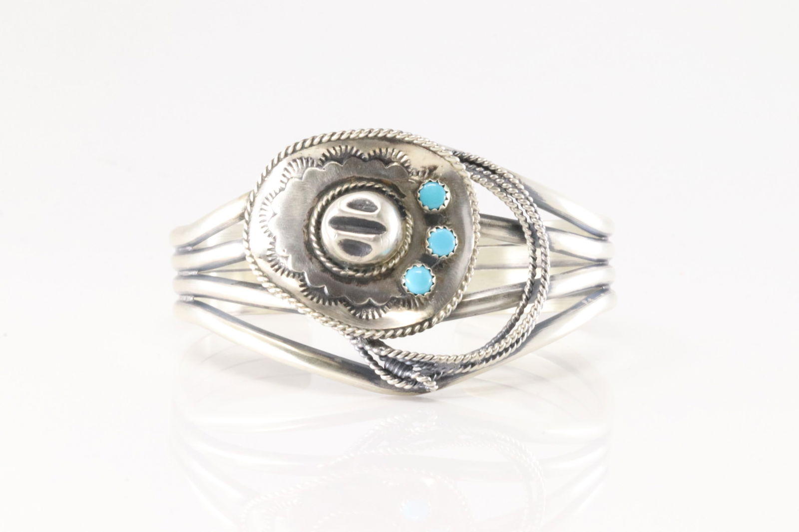 Native America Navajo Sterling Silver Turquoise Cowboy Bracelet Cuff By Bobby Platero. (1 of 4)