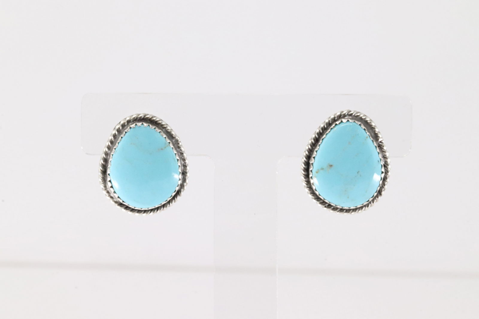 Native America Navajo Sterling Silver Kingman Turquoise Post Earring's By Virginia Becenti. (1 of 4)