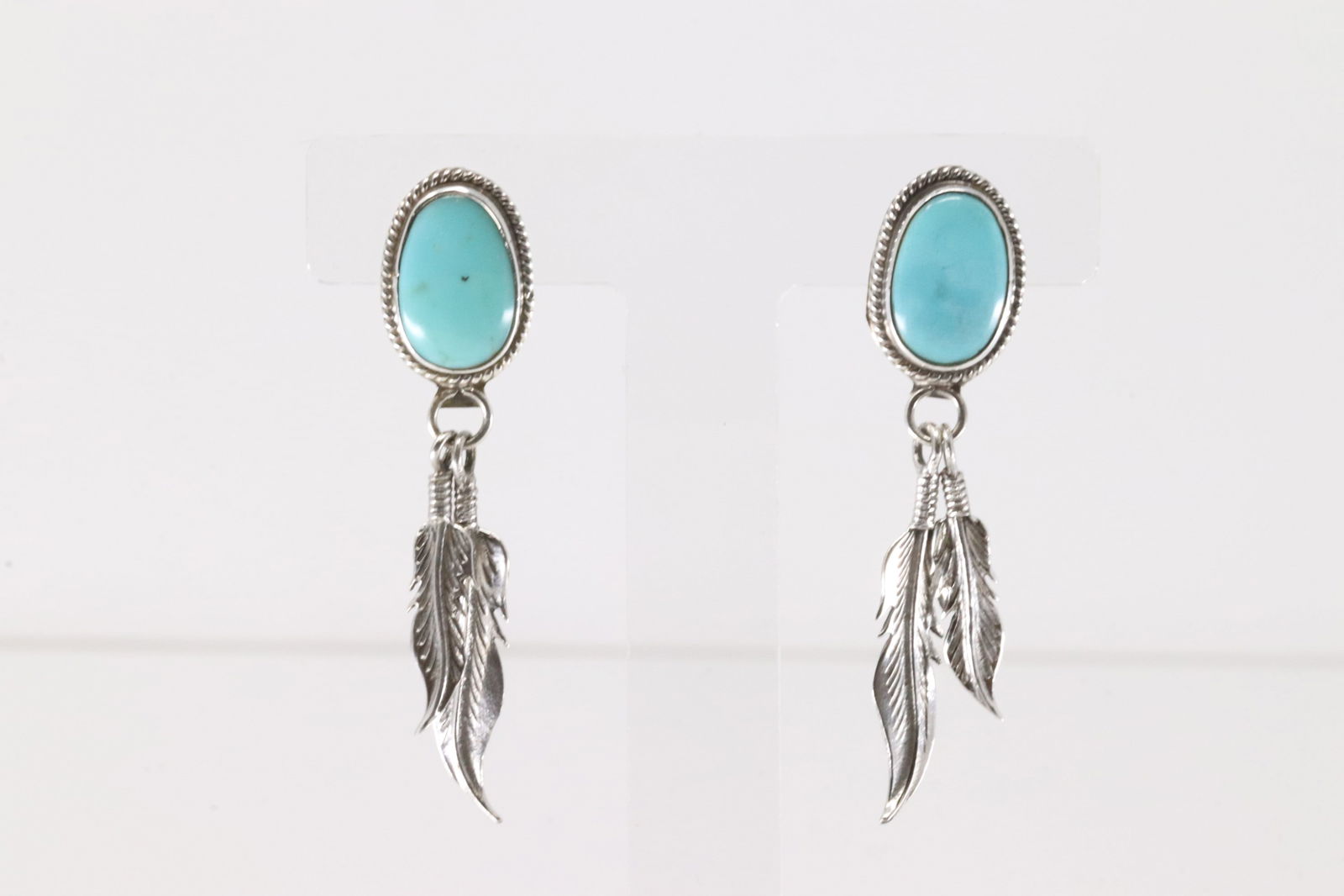 Native America Navajo Sterling Silver Turquoise Feather Post Earring's By Sharon McCarthy. (1 of 4)