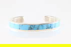 Native America Navajo Sterling Silver Turquoise Inlay Bracelet By Loretto.