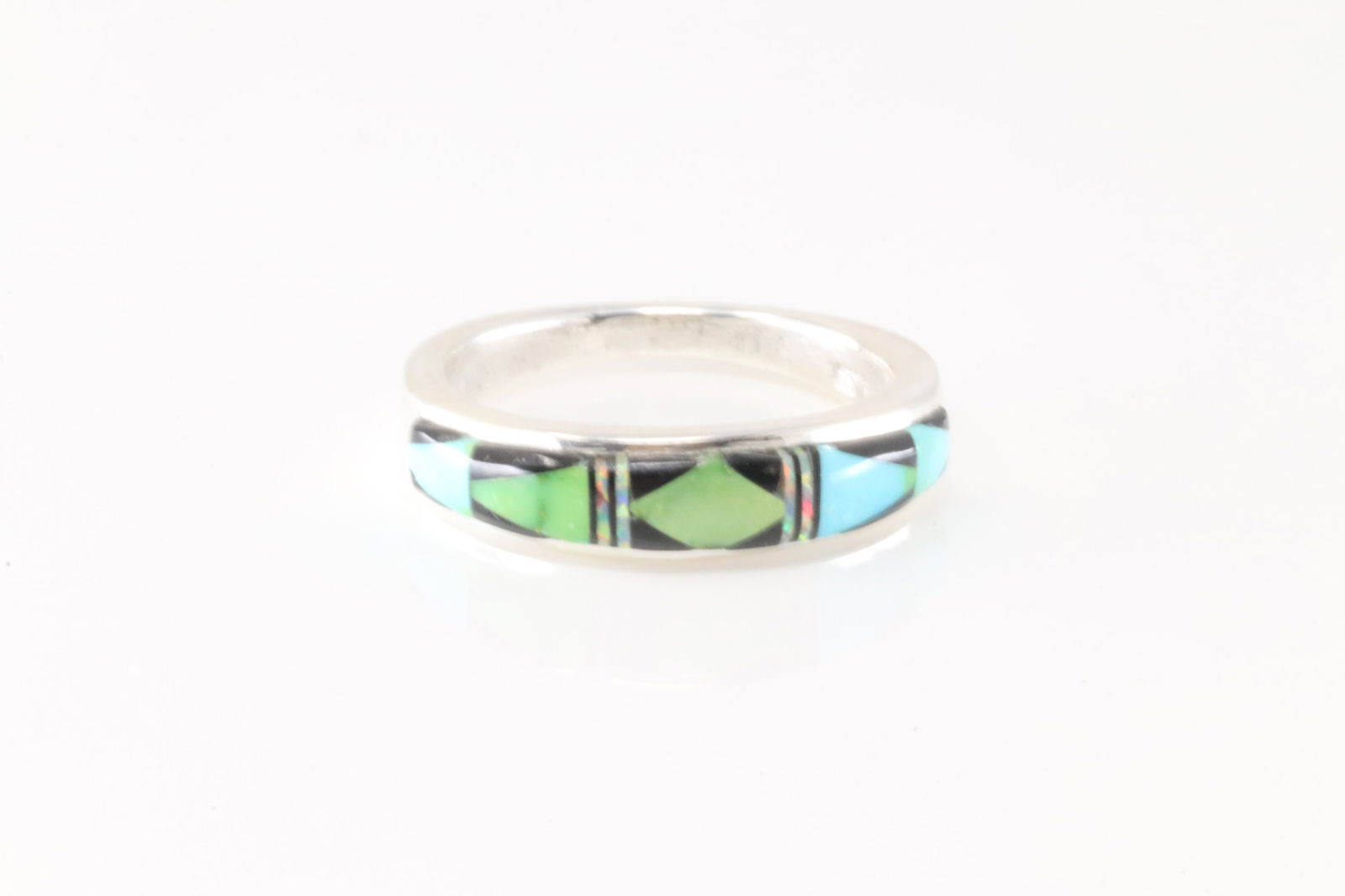 Native America Navajo Sterling Silver Multi-Color Stone Inlay Ring By A.T. (1 of 4)
