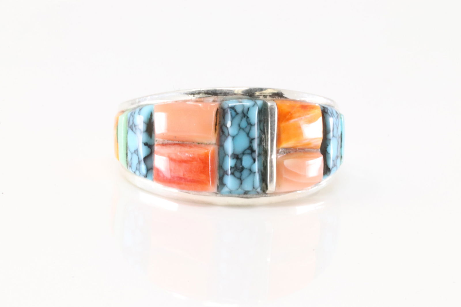 Native America Navajo Sterling Silver Multi-Color Stone Inlay Ring By Yazzie. (1 of 4)