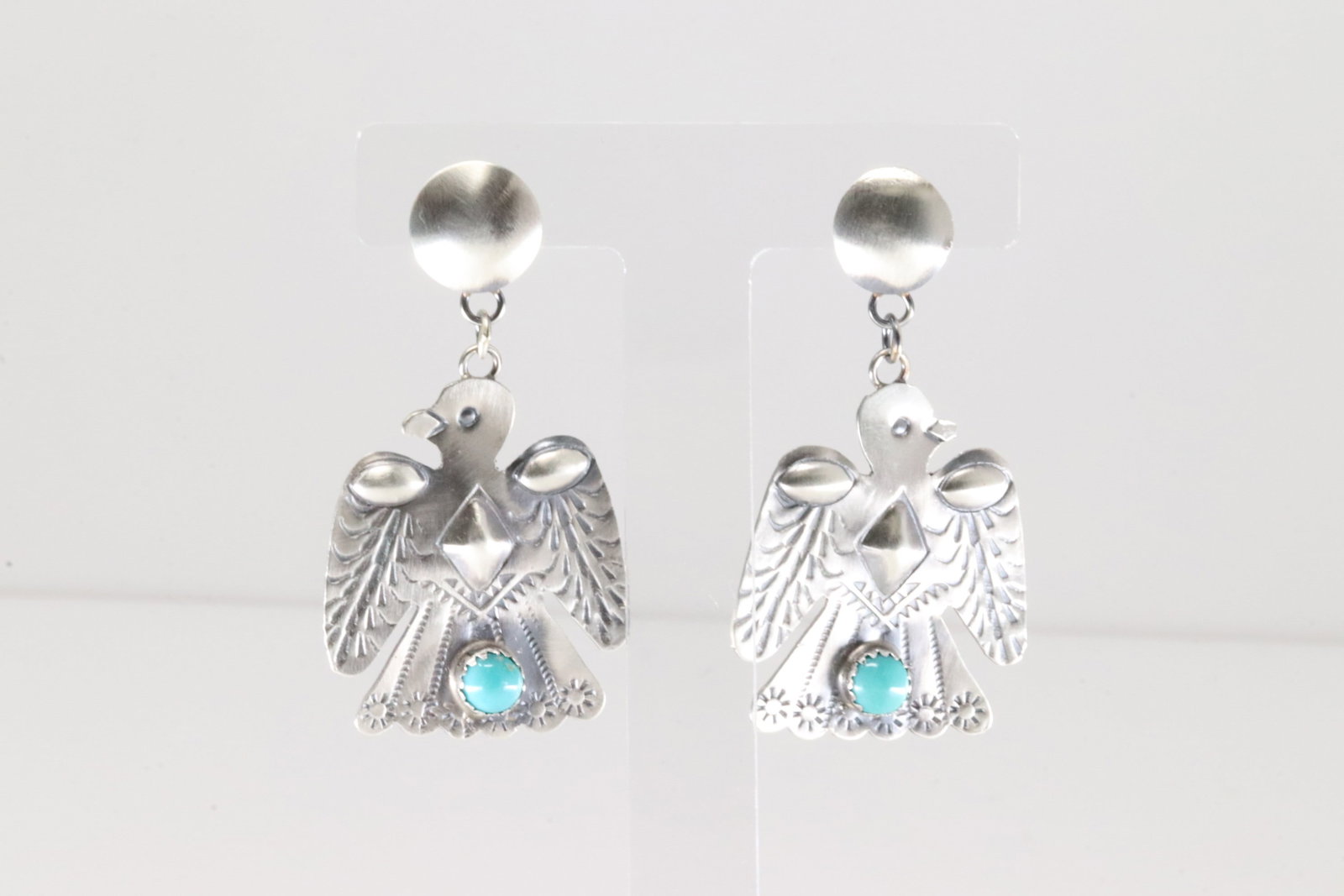Native America Navajo Sterling Silver Turquoise Thunderbird Post / Dangling Earring's By Tim Yazzie: This is a Native America Navajo Sterling Silver Turquoise Thunderbird Post / Dangling Earring's By Tim Yazzie & Gabrielle Yazzie.