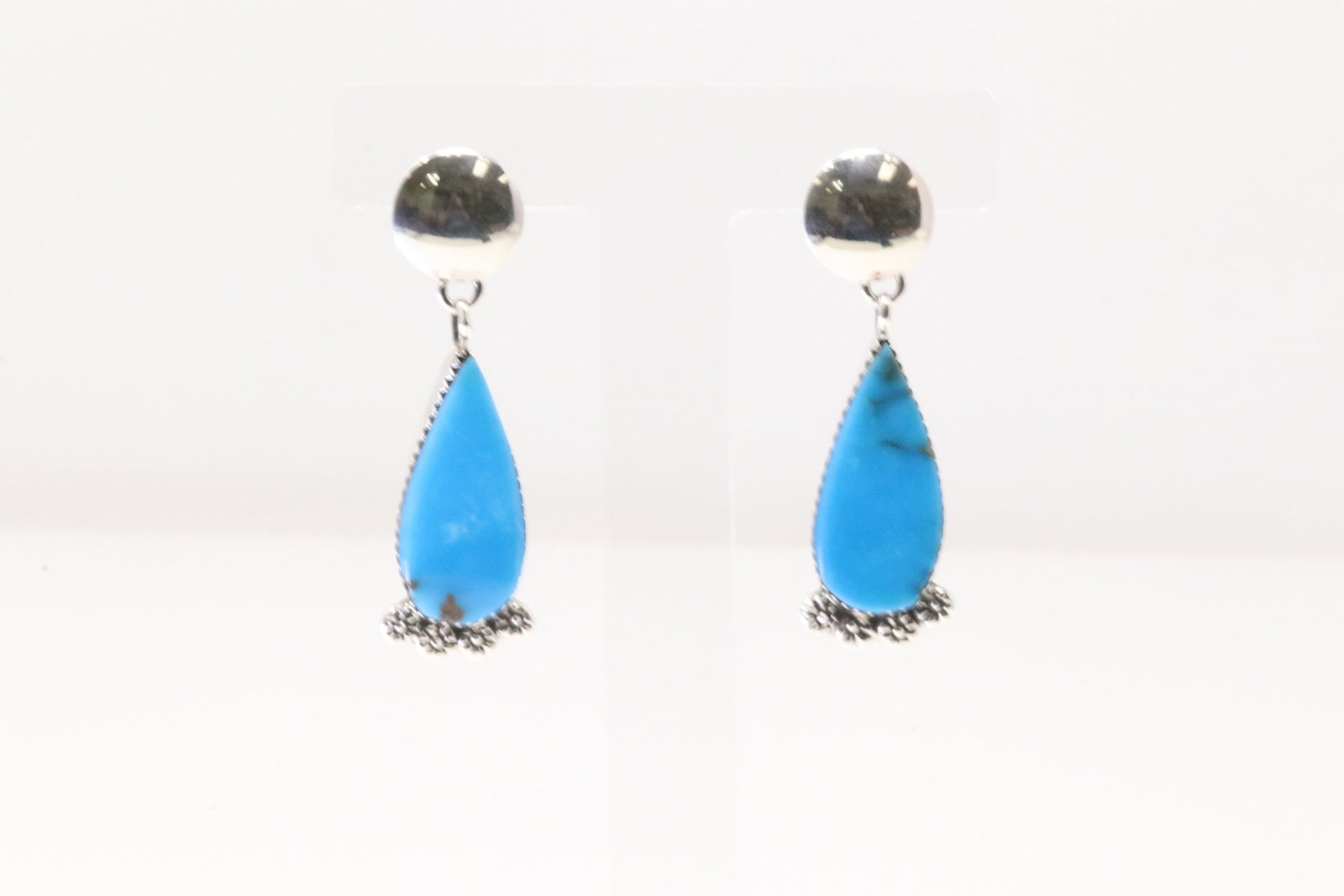 Native America Navajo Sterling Silver Turquoise Post / Dangling Earring's By Selina Warner.: This is a Native America Navajo Sterling Silver Turquoise Post/ Dangling Earring's By Selina Warner.