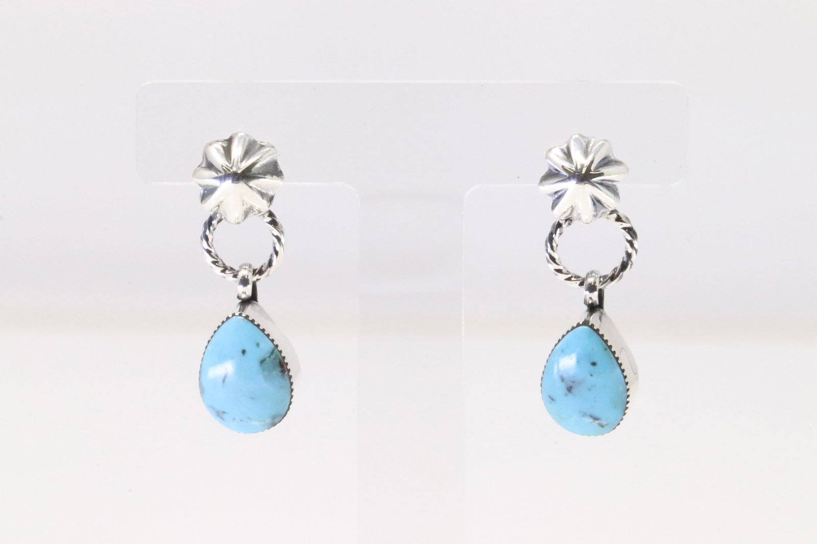 Native America Navajo Sterling Silver Turquoise Post / Dangling Earring's By Sheena Jack.: This is a Native America Navajo Sterling Silver Turquoise Post / Dangling Earring's By Sheena Jack.