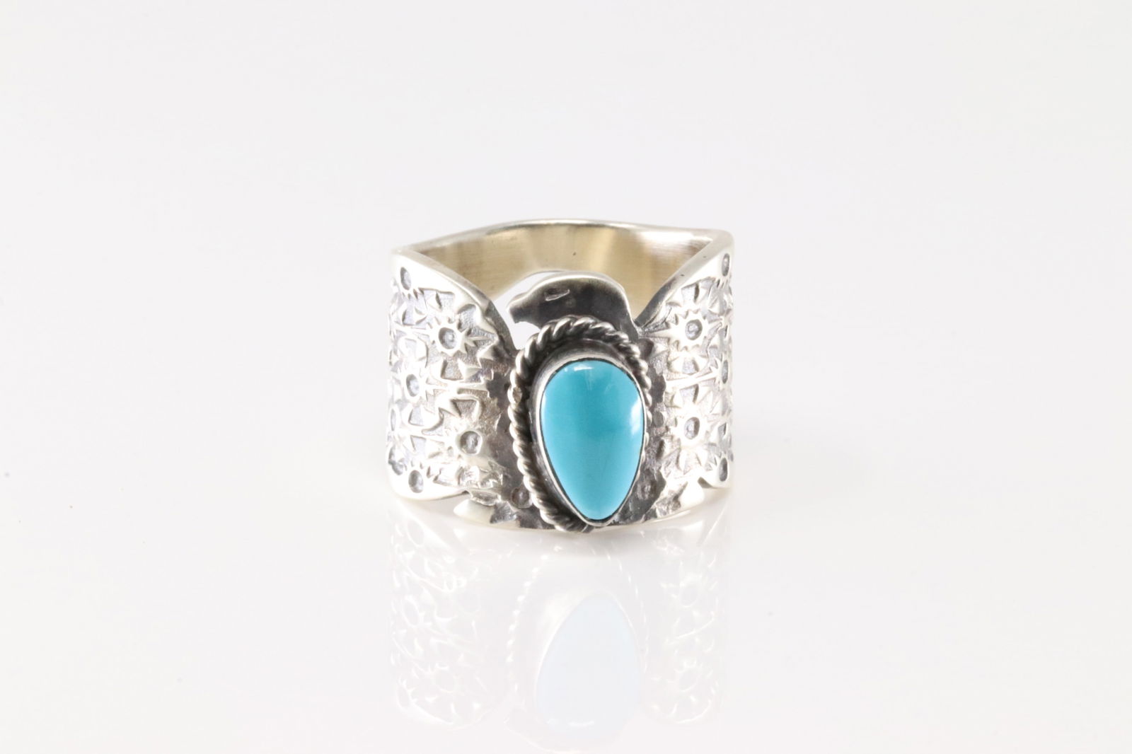 Native America Navajo Sterling Silver Turquoise Eagle Ring By F. (1 of 4)