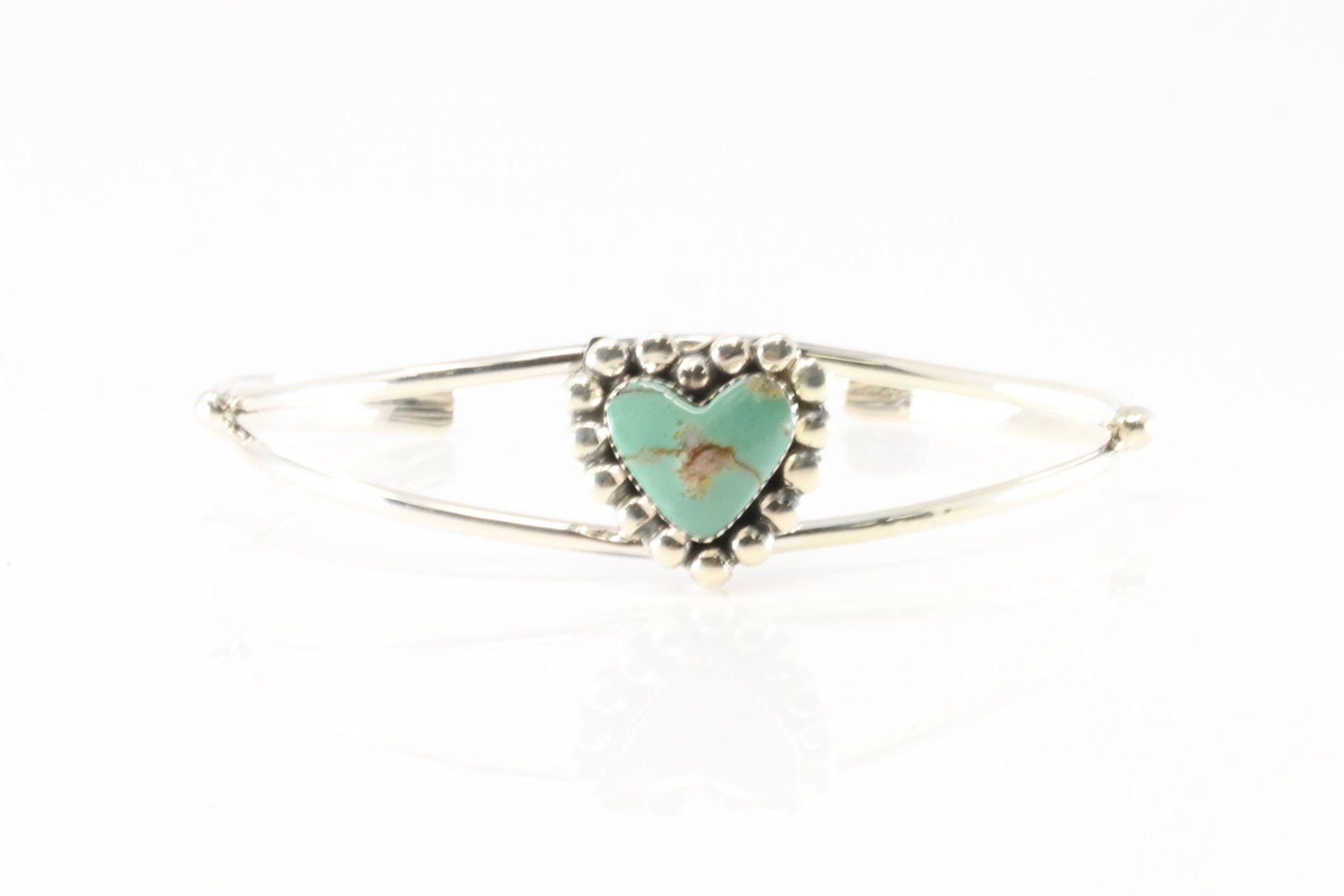 Native America Navajo Sterling Silver Turquoise Heart Bracelet Cuff By Sonyei Coho.: This is a Native America Navajo Sterling Silver Turquoise Heart Bracelet Cuff By Sonyei Coho.