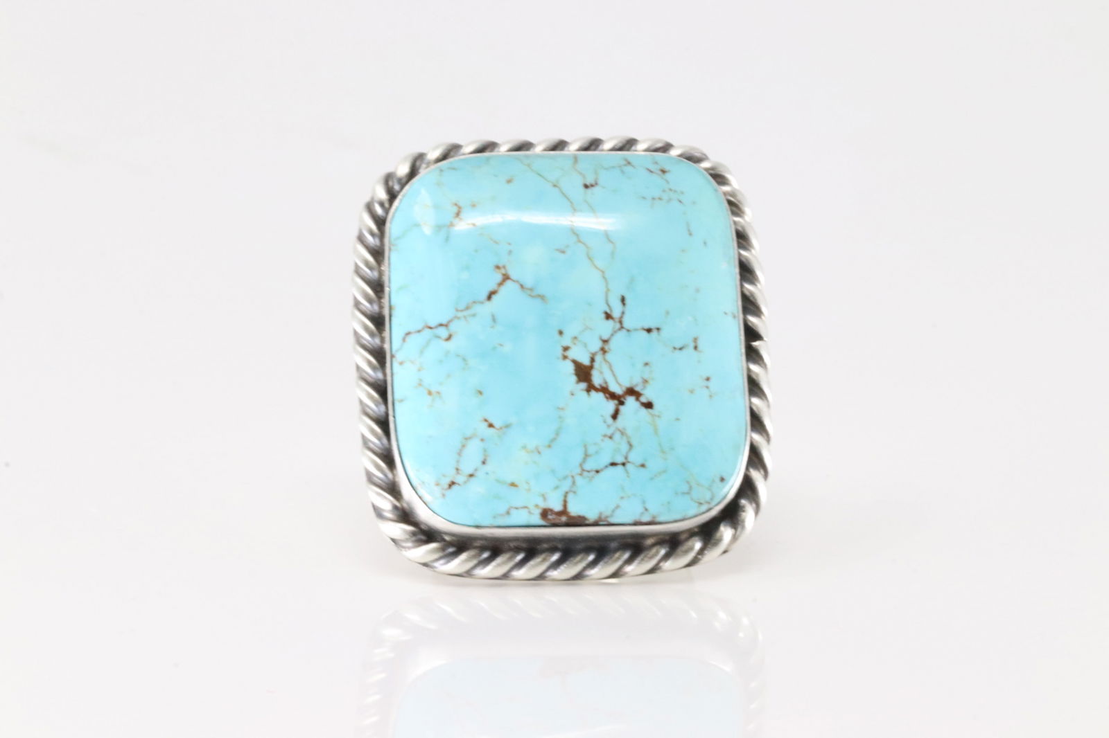 Native America Navajo Sterling Silver Kingman Turquoise Square Ring By A.L. (1 of 4)