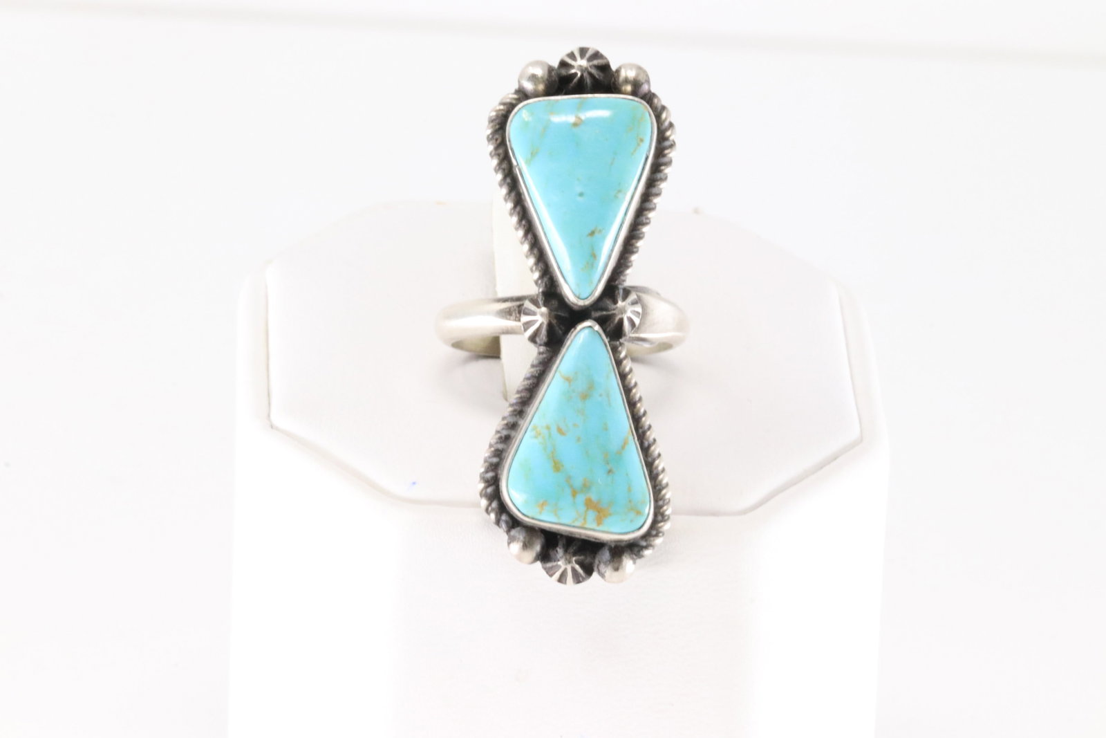 Native America Navajo Sterling Silver Kingman Turquoise Ring 2 Stone By I.KE. (1 of 4)