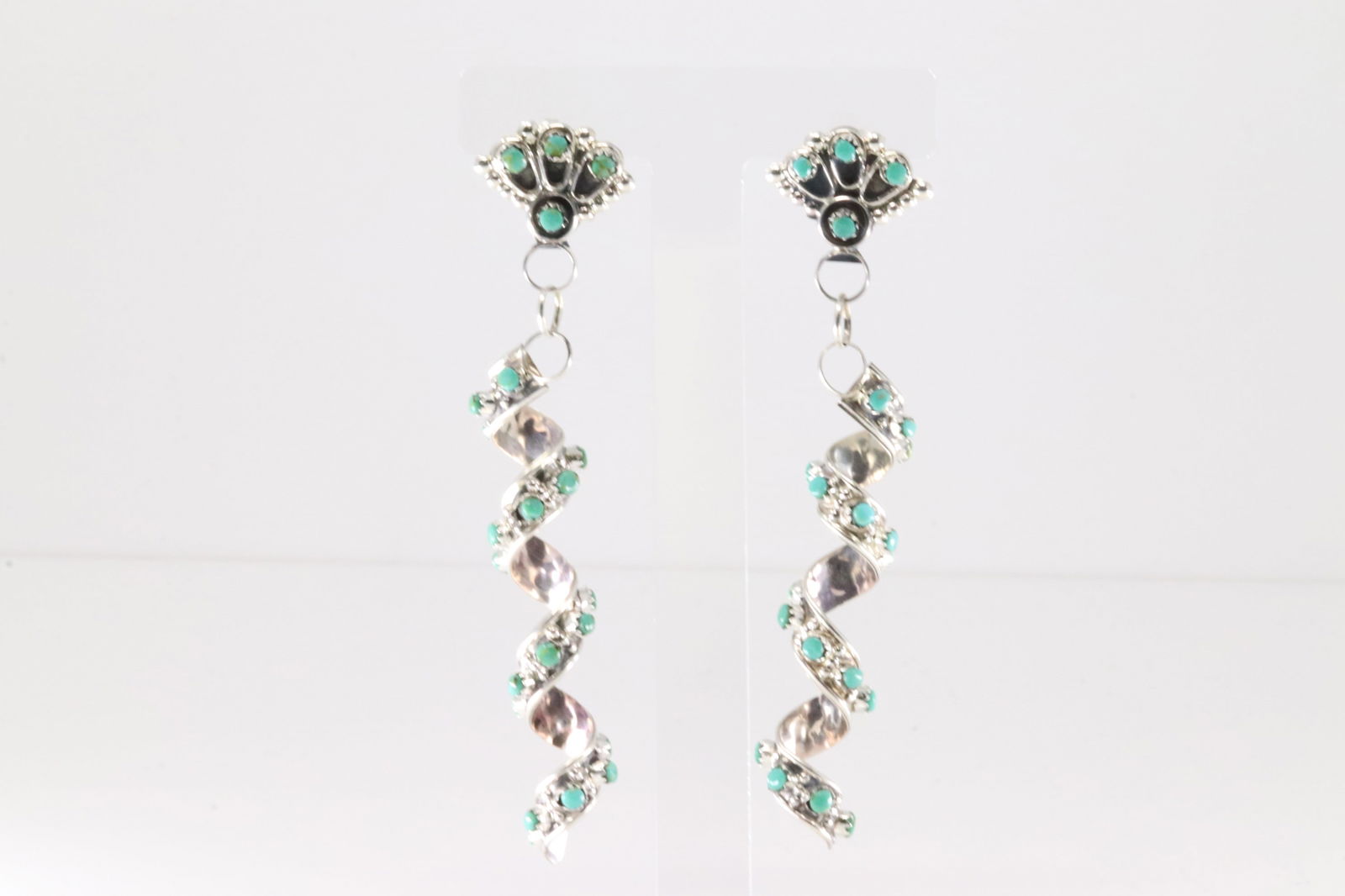 Native America Zuni Sterling Silver Turquoise Post / Dangling Earring's By Joan Cheama. (1 of 4)
