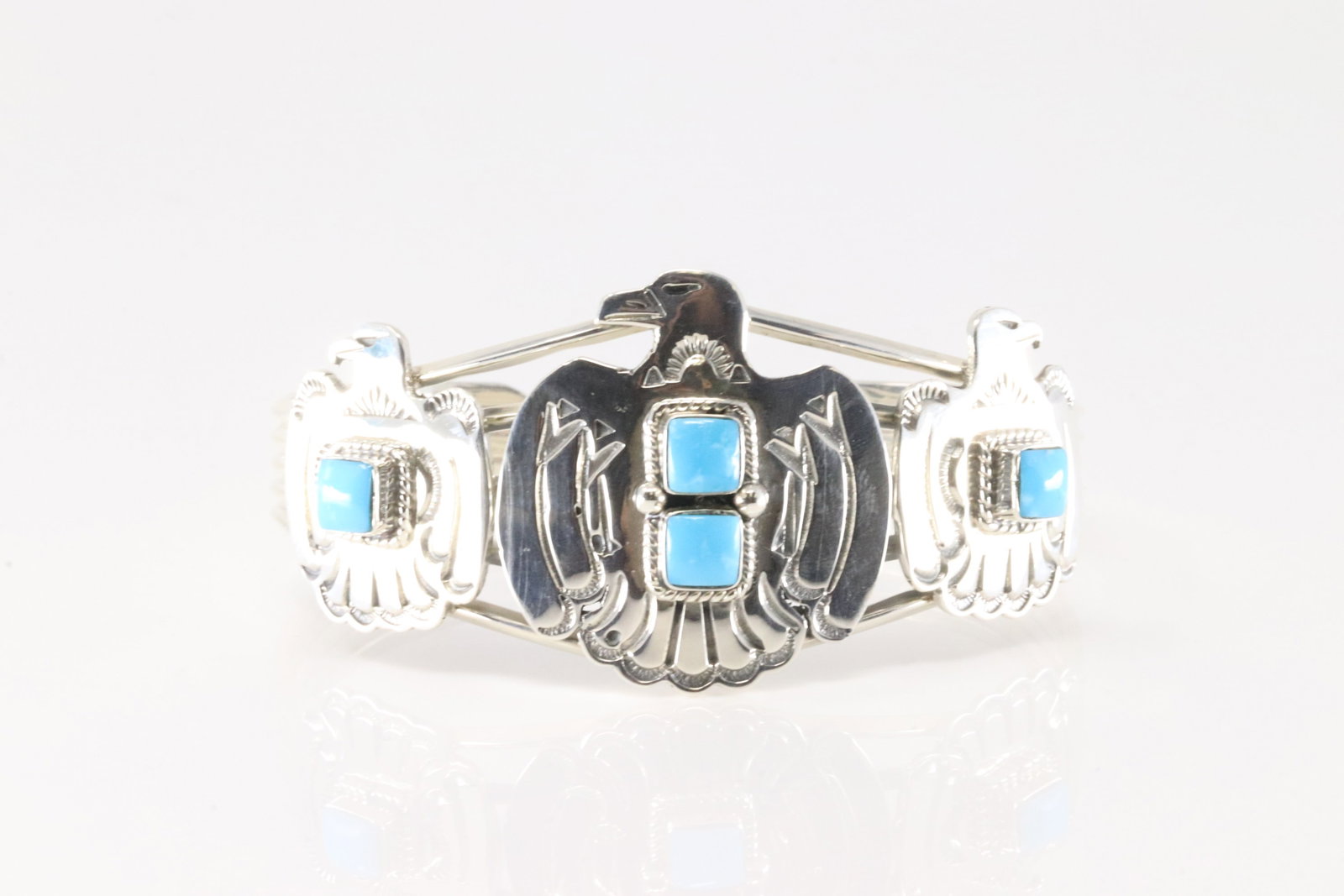 Native America Navajo Sterling Silver Turquoise Thunderbird Bracelet Cuff By Raymond Yazzie. (1 of 4)