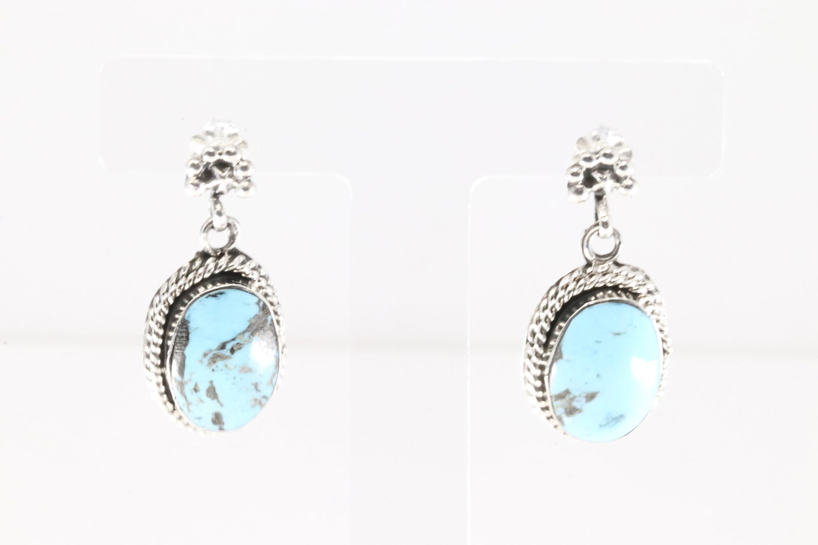 Native America Navajo Sterling Silver Turquoise Post / Dangling Earring's By Sheena Jack.: This is a Native America Navajo Sterling Silver Turquoise Post / Dangling Earring's By Sheena Jack.
