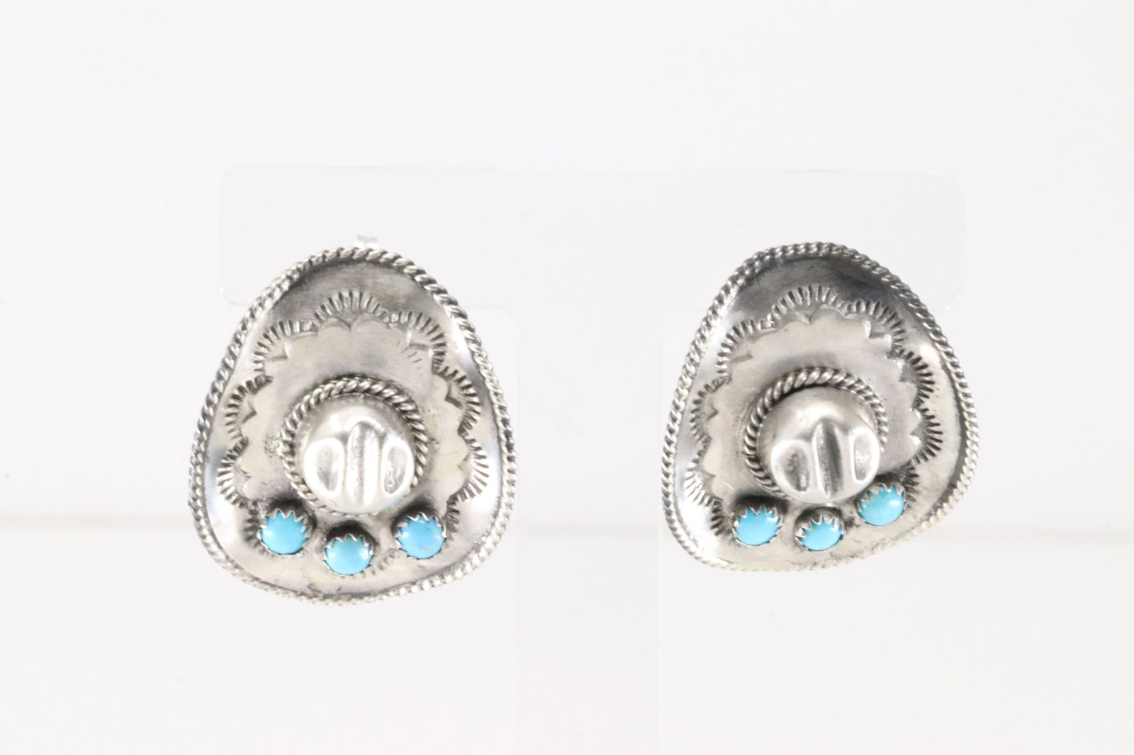 Native America Navajo Sterling Silver Turquoise Cowboy Hat Post Earring's By Bobby Platero. (1 of 4)