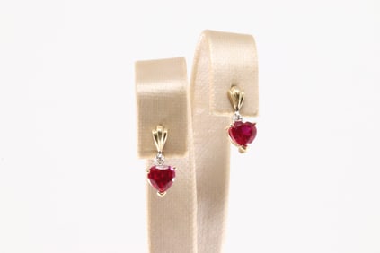 Heart Ruby & Diamond Stud Earring 14Kt.