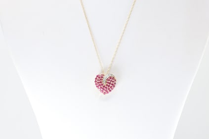 Ruby & Diamond Heart Pendant / Necklace 14Kt.