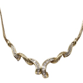 Ladies Baguette Diamond Pendant Necklace 14K VS-SI