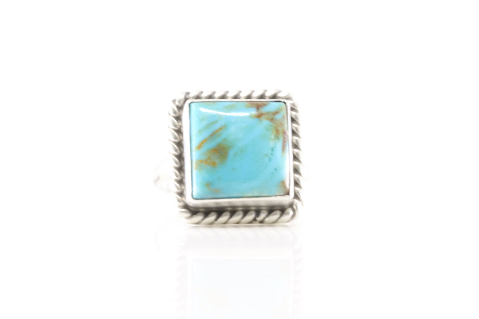 Native America Navajo Sterling Silver Square Turquoise Ring By J. (1 of 4)