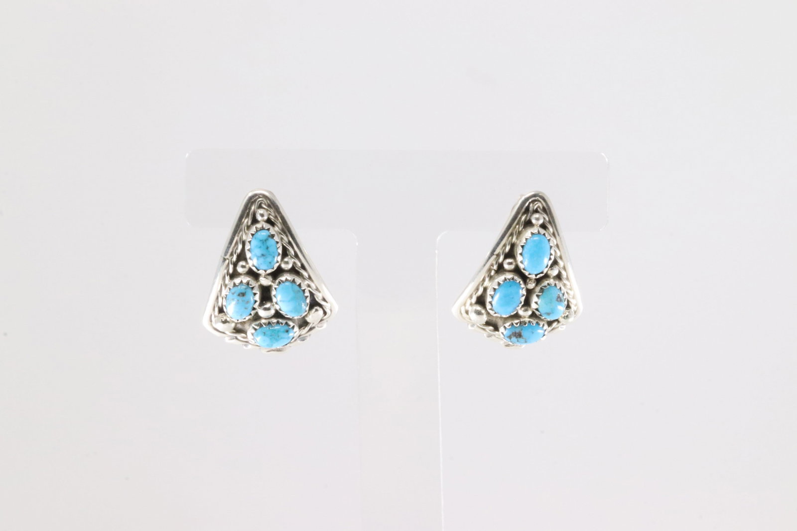 Native America Navajo Sterling Silver Turquoise Post Earring's By Melvin Chee.: This is a Native America Navajo Sterling Silver Turquoise Post Earring's By Melvin Chee.