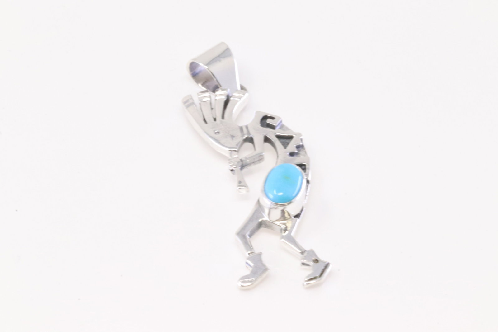 Native America Navajo Sterling Silver Turquoise Kokopelli Pendant By E.K.: This is a Native America Navajo Sterling Silver Turquoise Kokopelli Pendant By E.K.