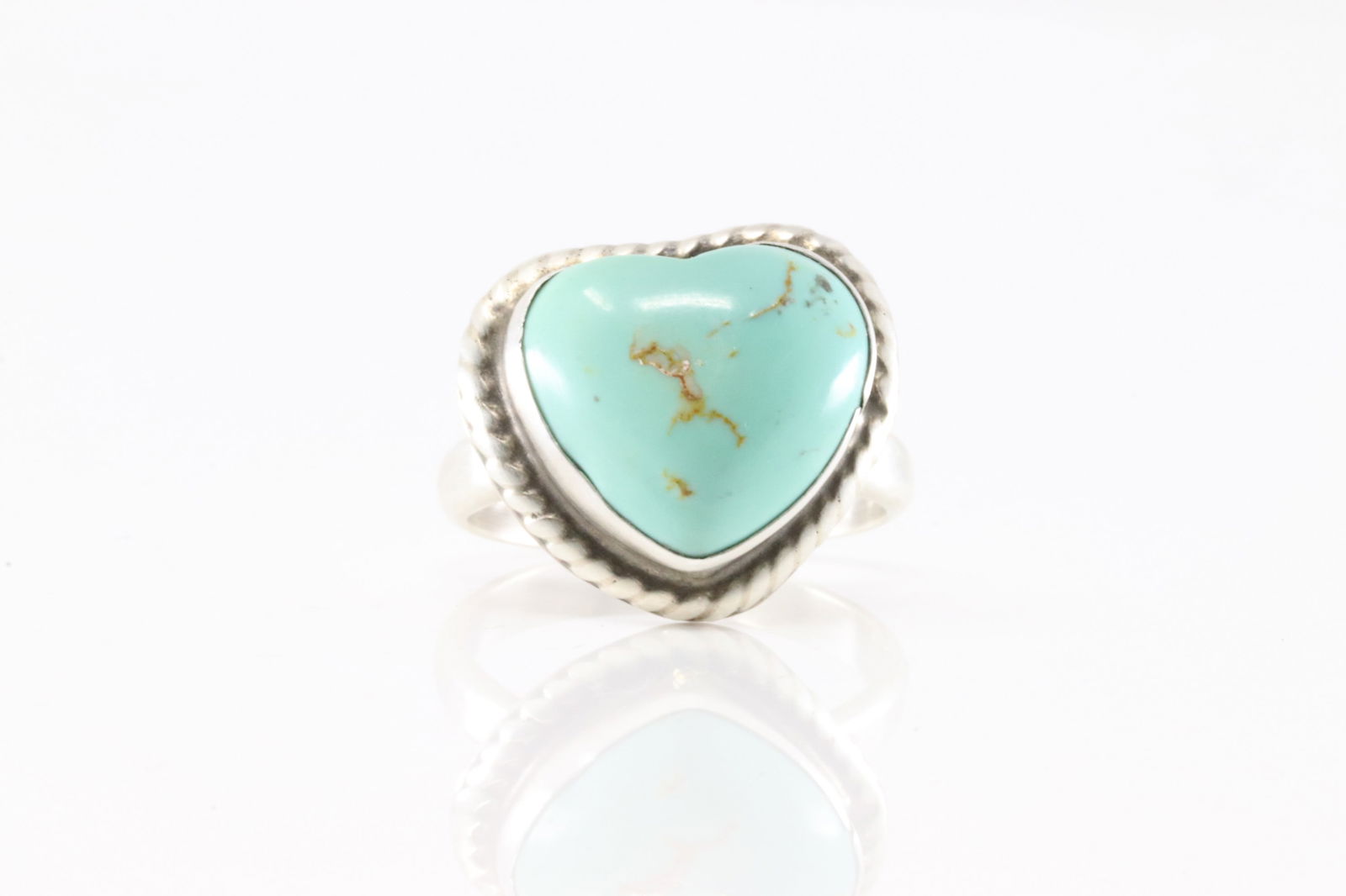 Native America Navajo Sterling Silver Turquoise Heart Ring By J. (1 of 4)