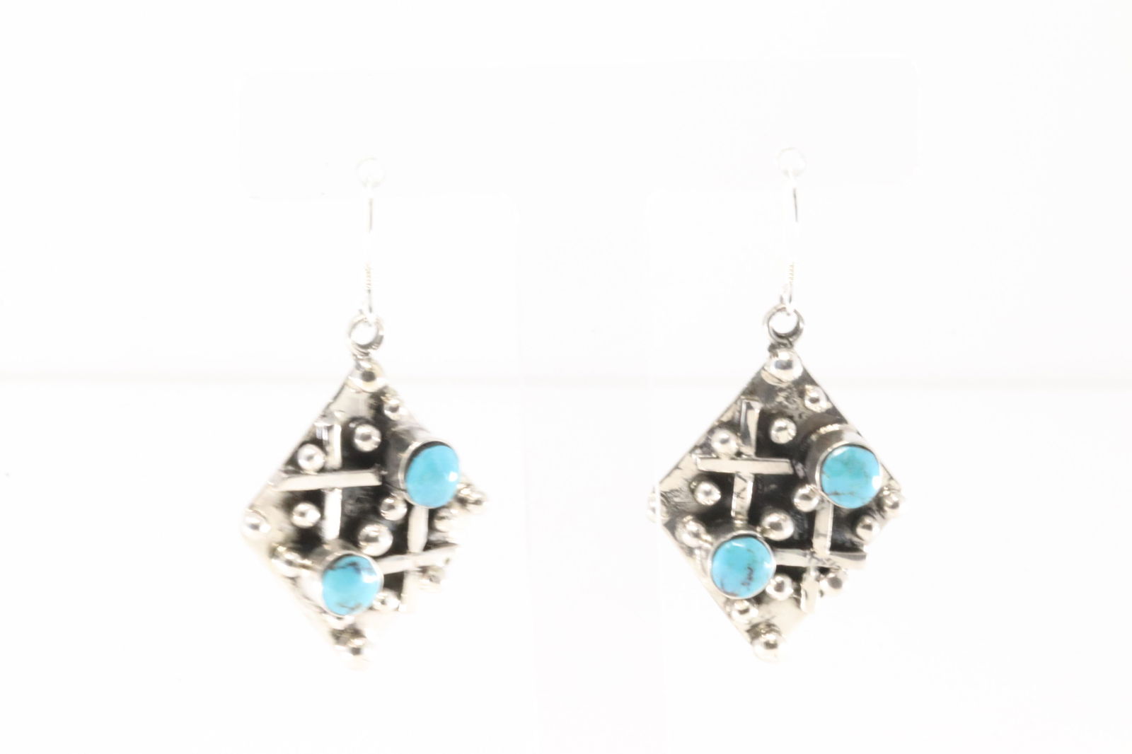Native America Navajo Sterling Silver Turquoise Cross Dangling Earring's By Harold Becenti. (1 of 4)