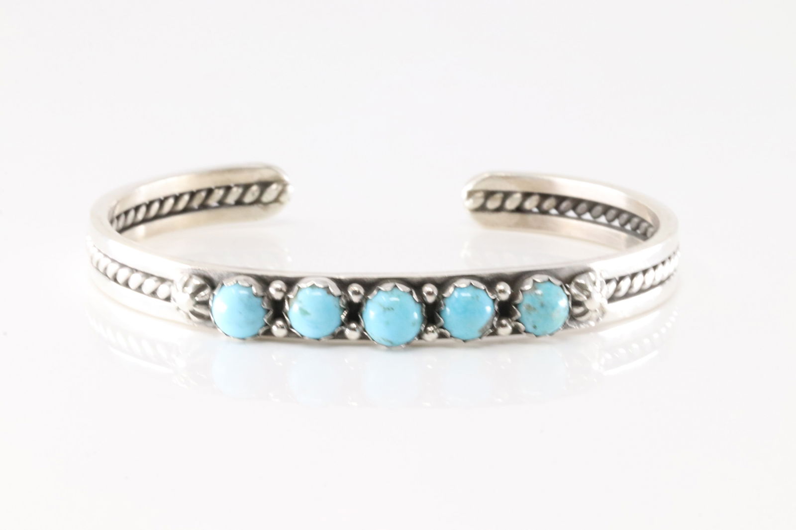 Native American Navajo Sterling Silver Turquoise Barcelet Cuff By R.King. (1 of 4)