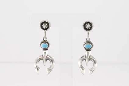 Native America Navajo Sterling Silver Turquoise Naja Post / Dangling Earring's By Annie Spencer.