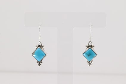 Native America Navajo Sterling Silver Turquoise Dangling Earring's By Sharon McCarthy.