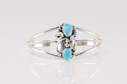 Native America Navajo Sterling Silver Turquoise Bracelet Cuff By Max Calladitto.