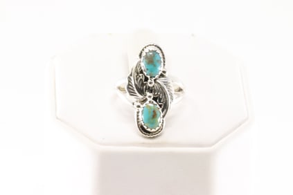 Native America Navajo Sterling Silver Turquoise Ring By Jerryson Henio.
