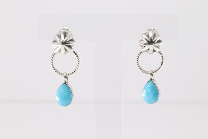 Native America Navajo Sterling Silver Turquoise Post / Dangling Earring's By Sheena Jack.