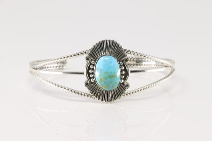 Native America Navajo Sterling Silver Turquoise Bracelet Cuff By Jimmy Garcia.