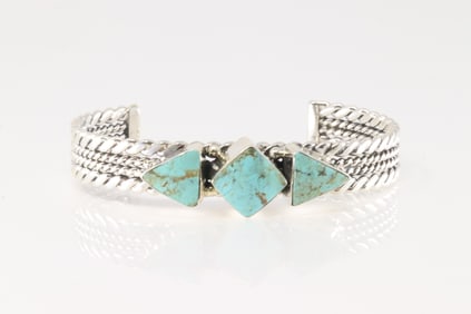 Native America Navajo Sterling Silver Turquoise Bracelet Cuff By Mike Smith.