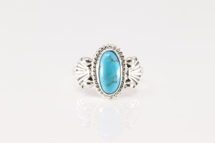 Native America Navajo Sterling Silver Turquoise Ring By Alicia R.Saunders.