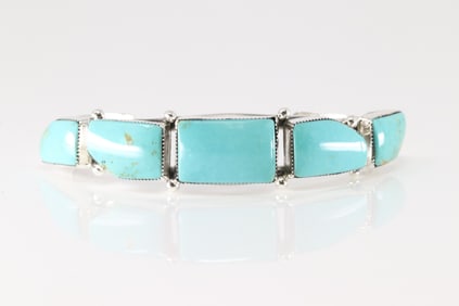 Native America Navajo Sterling Silver Turquoise Bracelet Cuff By Calvin Belin.