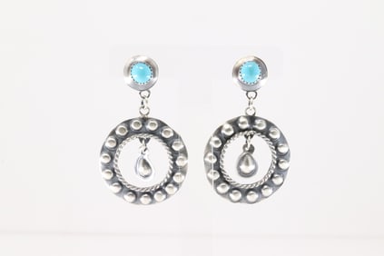 Native America Navajo Sterling Silver Turquoise Post / Dangling Earring's By Gabrielle Yazzie.