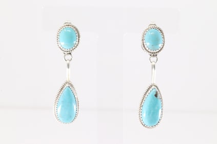 Native America Navajo Sterling Silver Kingman Turquoise Post / Dangling Earring's By Theresa Smith.